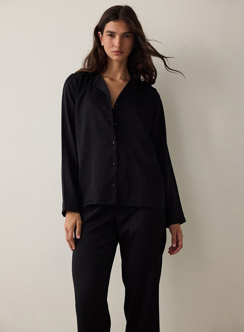 Penti Black Fleur Shirt Collar Long Sleeve Pajama Set - Image 3